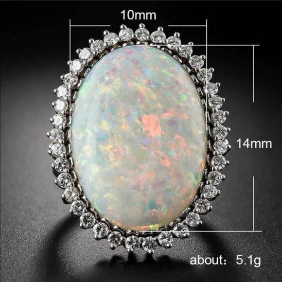 NEW HUGE OPAL DIAMOND HALO STERLING SILVER RING - Picture 6 of 7